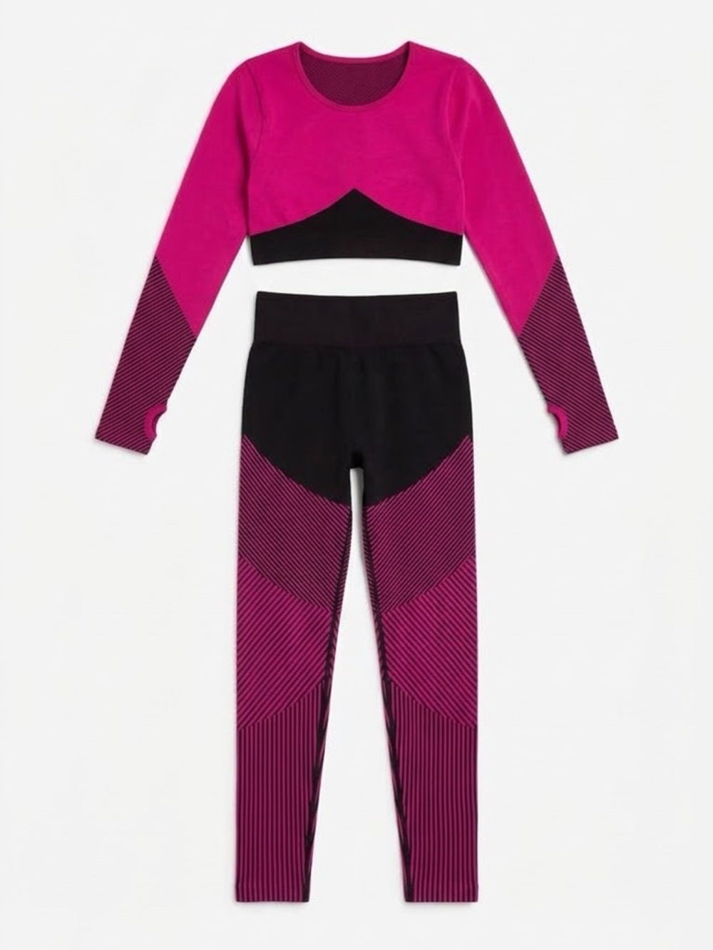 NWT SHEIN Seamless Sculpting Magenta Ombre 2 Piece Workout Set Women’s S